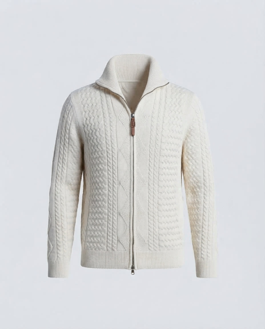 CARDIGAN FULL ZIP RICAMATO -11615|Colore:Panna