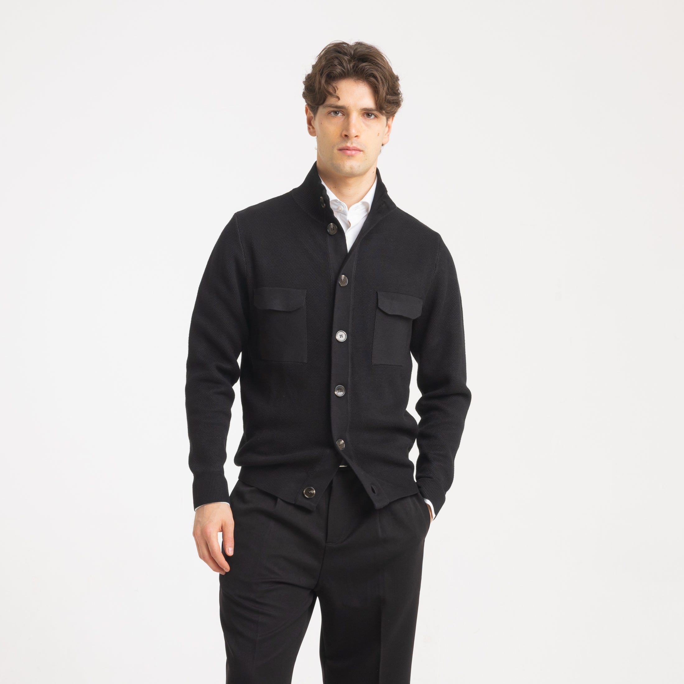 CARDIGAN CHICCO DI RISO CON BOTTONI-11610|Colore:Nero