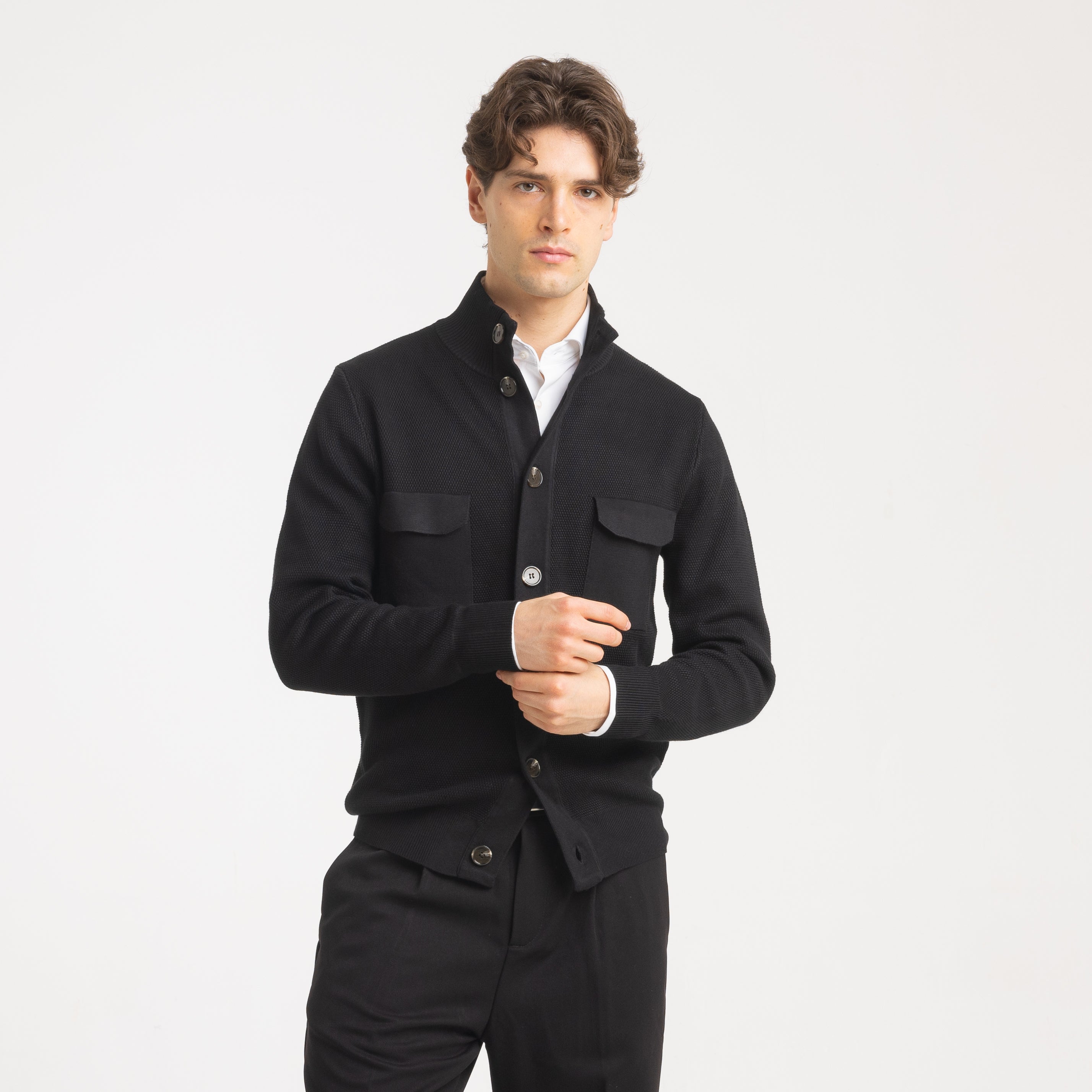 CARDIGAN CHICCO DI RISO CON BOTTONI-11610|Colore:Nero
