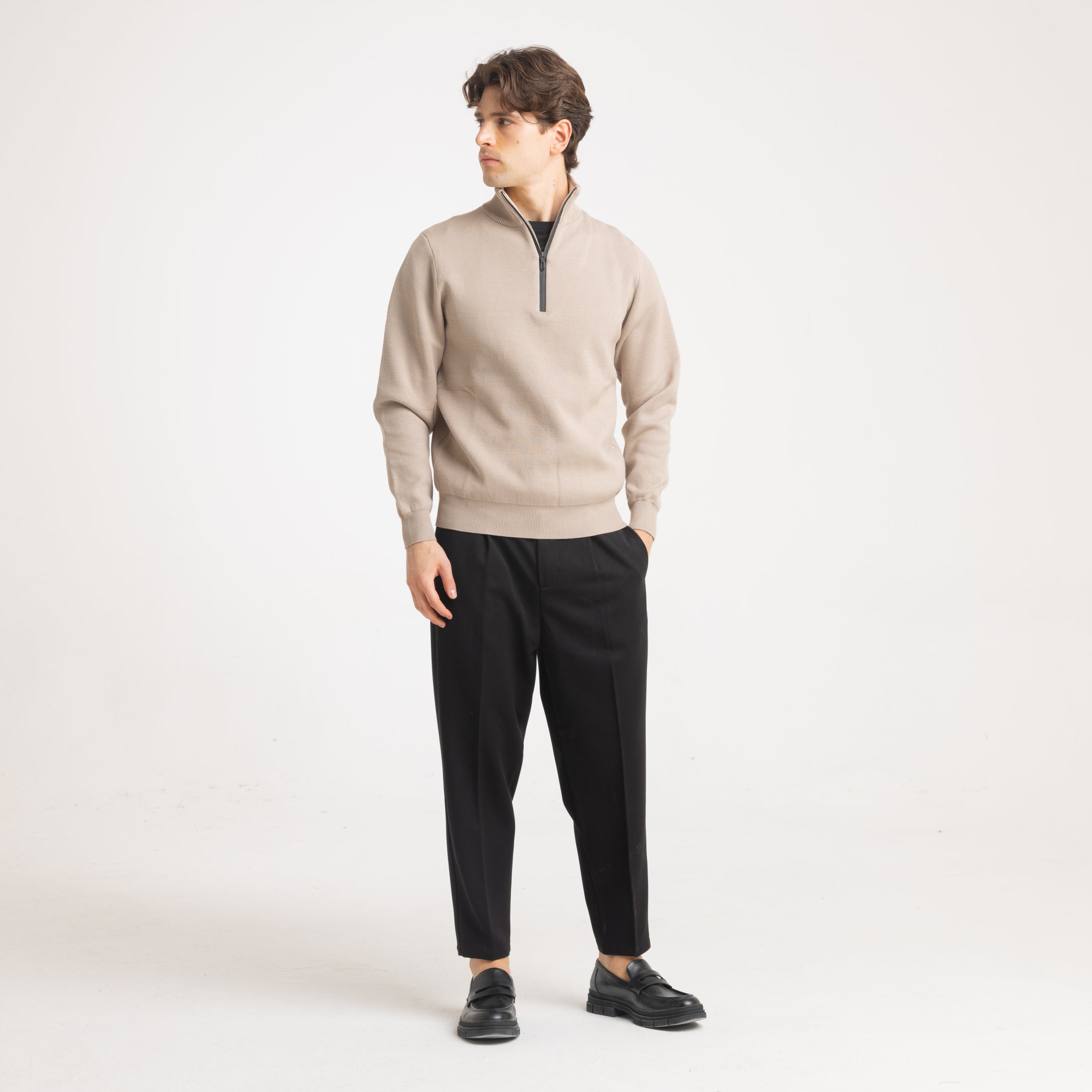 MEZZA ZIP COLLO CONTRASTO-11612|Colore:Tortora