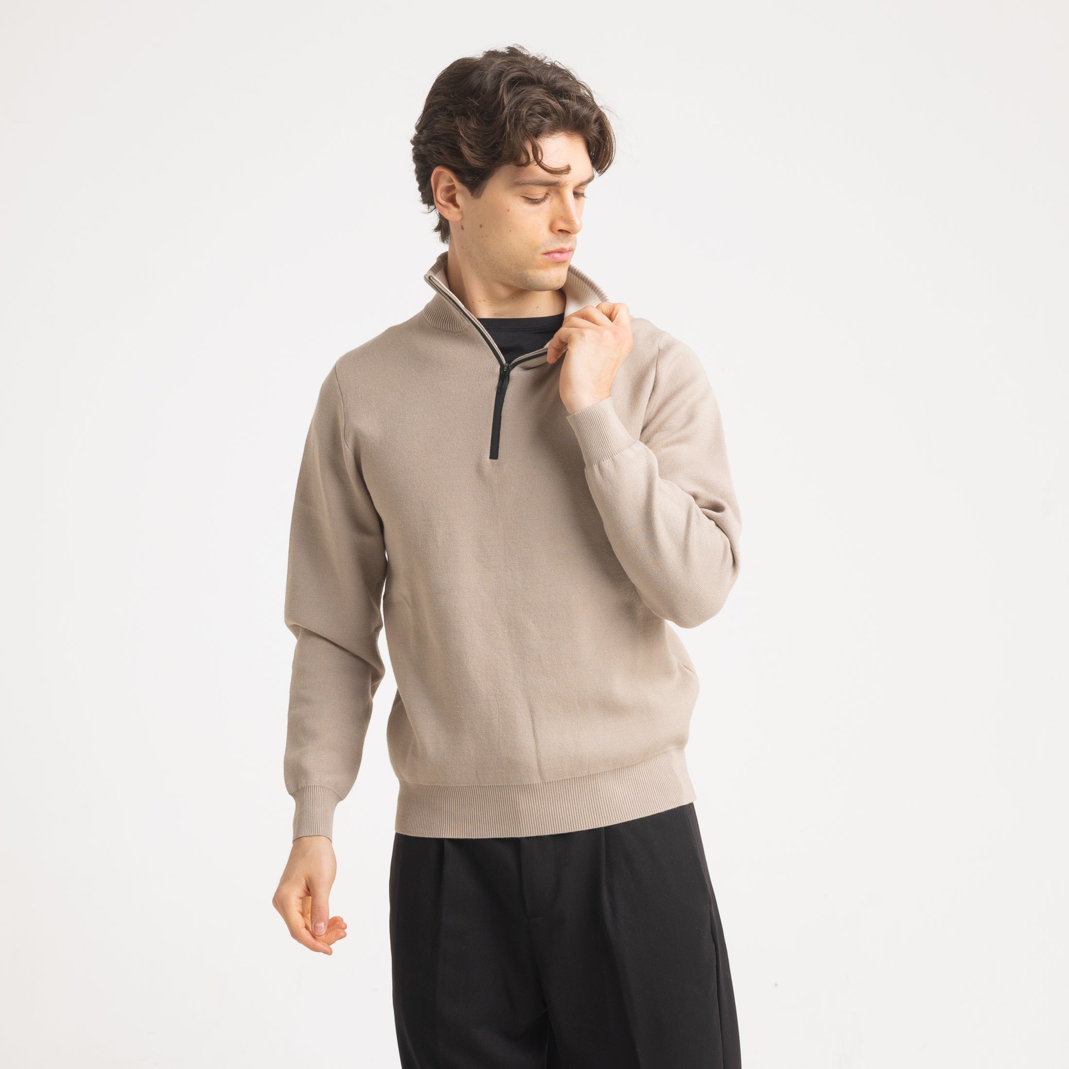 MEZZA ZIP COLLO CONTRASTO-11612|Colore:Tortora