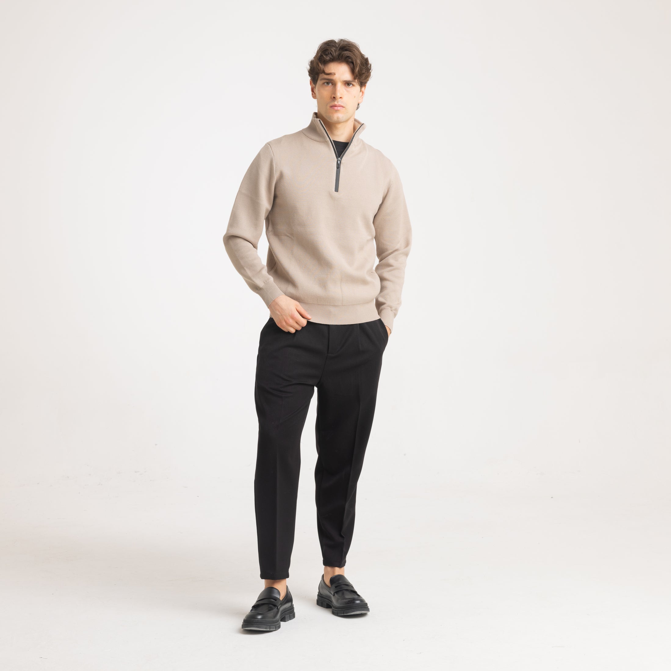MEZZA ZIP COLLO CONTRASTO-11612|Colore:Tortora