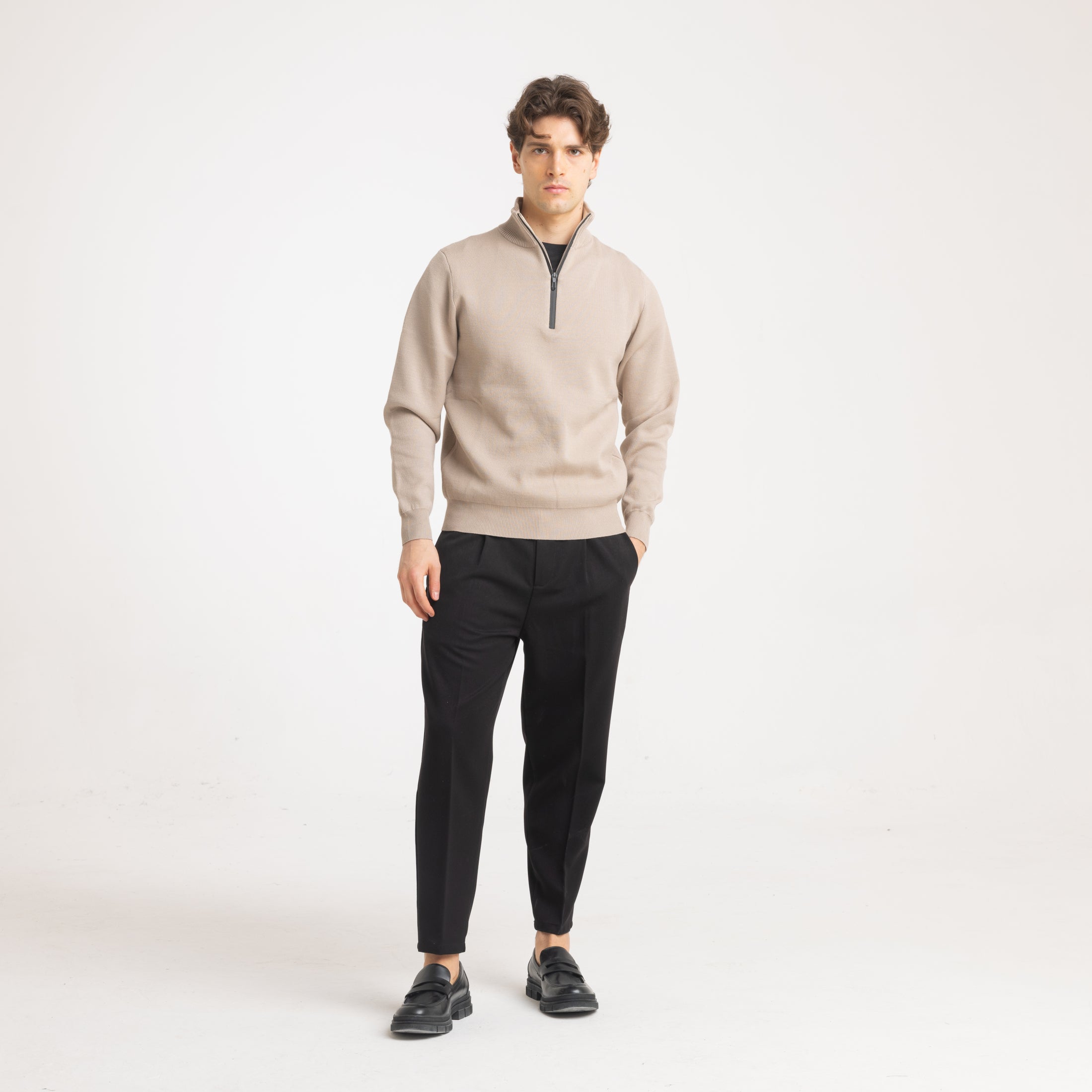 MEZZA ZIP COLLO CONTRASTO-11612|Colore:Tortora