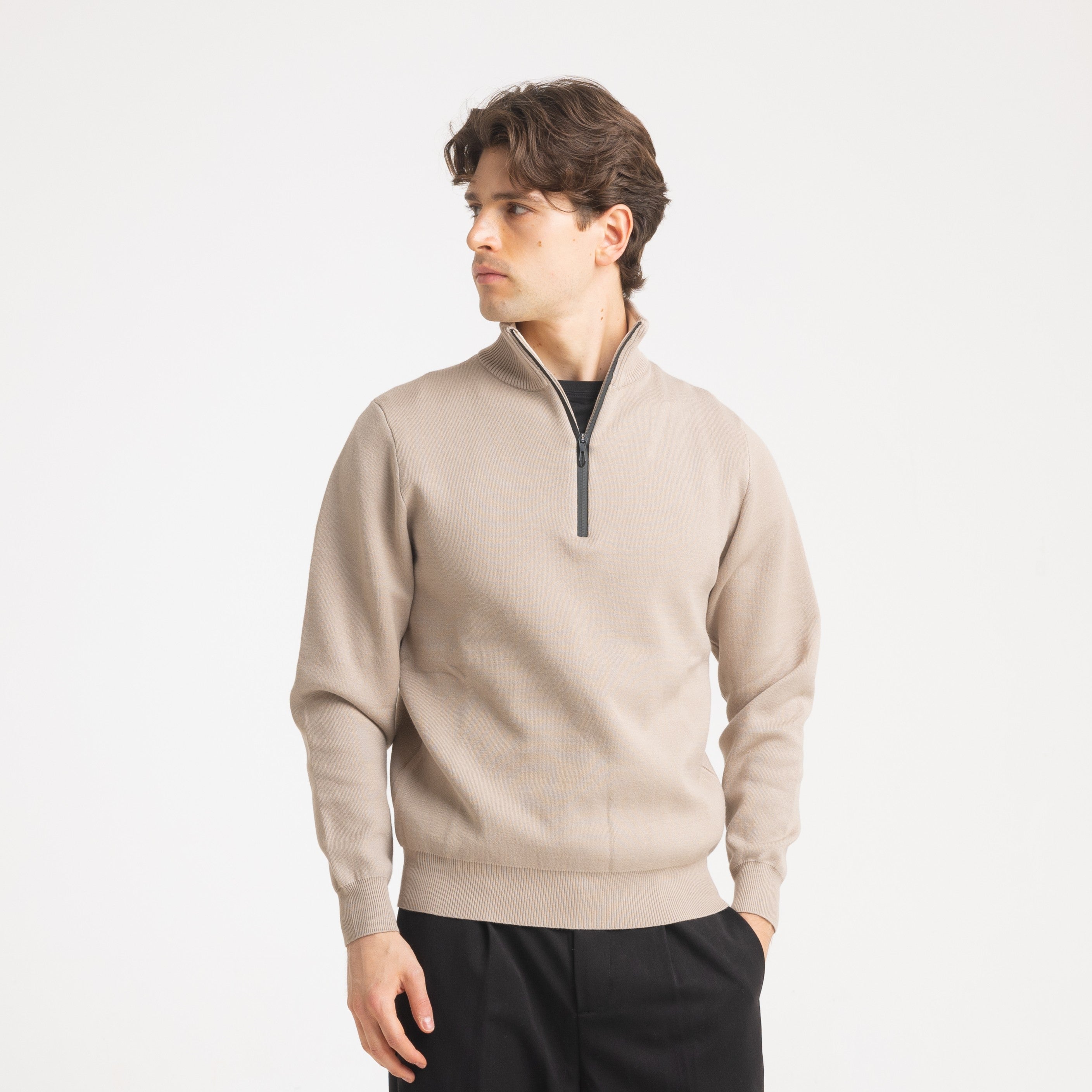 MEZZA ZIP COLLO CONTRASTO-11612|Colore:Tortora