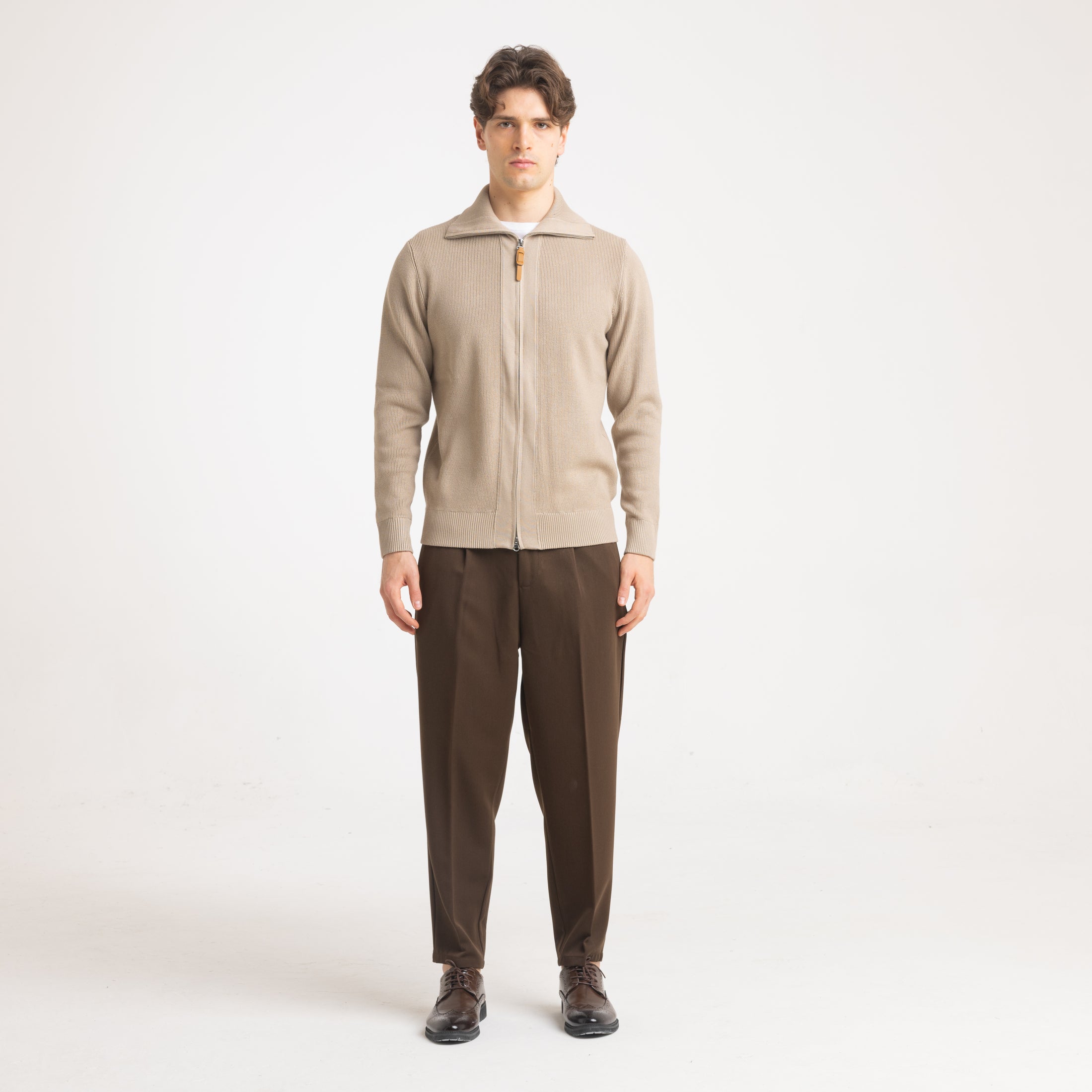CARDIGAN FULL ZIP FENDA RASATA-11614|Colore:Tortora
