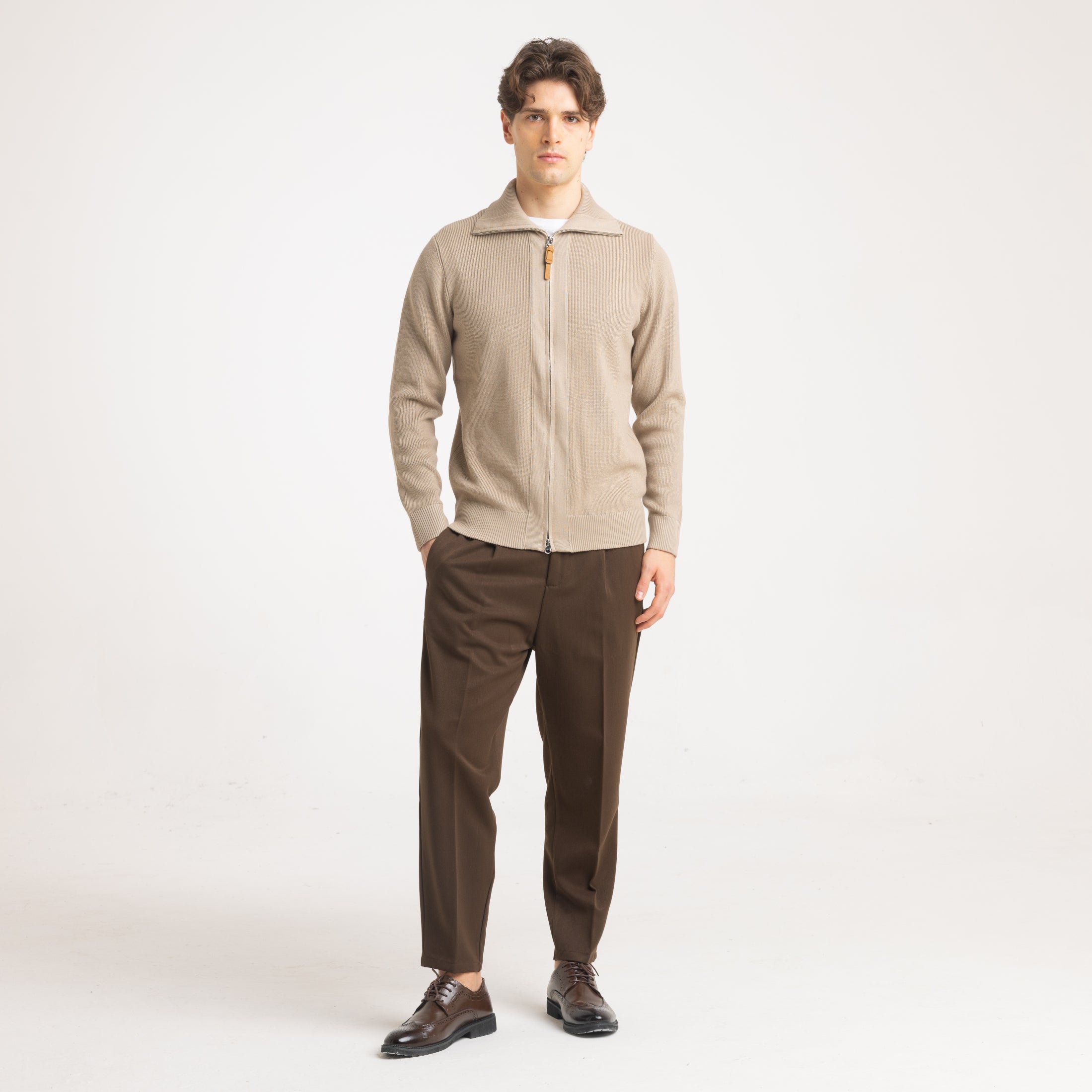 CARDIGAN FULL ZIP FENDA RASATA-11614|Colore:Tortora