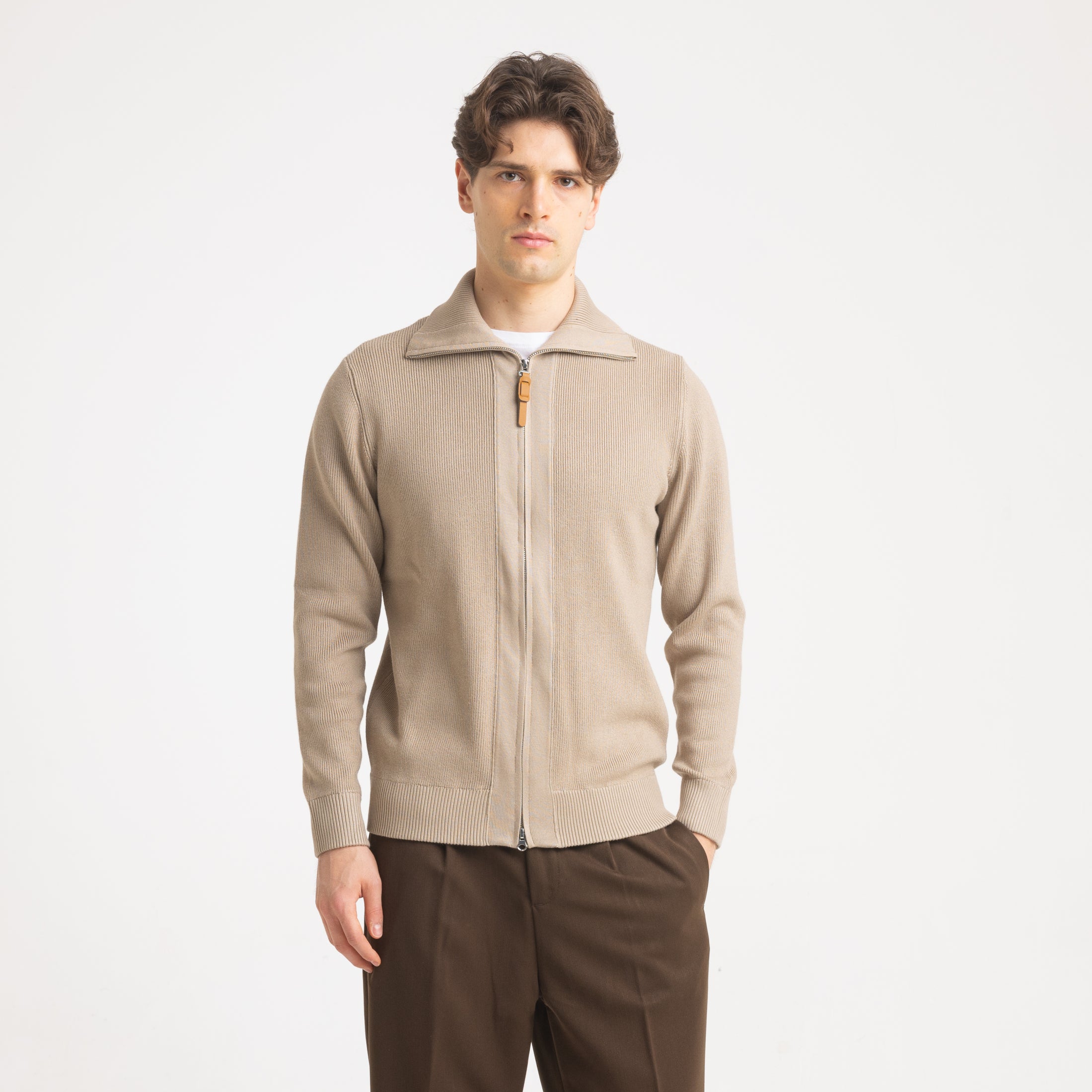 CARDIGAN FULL ZIP FENDA RASATA-11614|Colore:Tortora