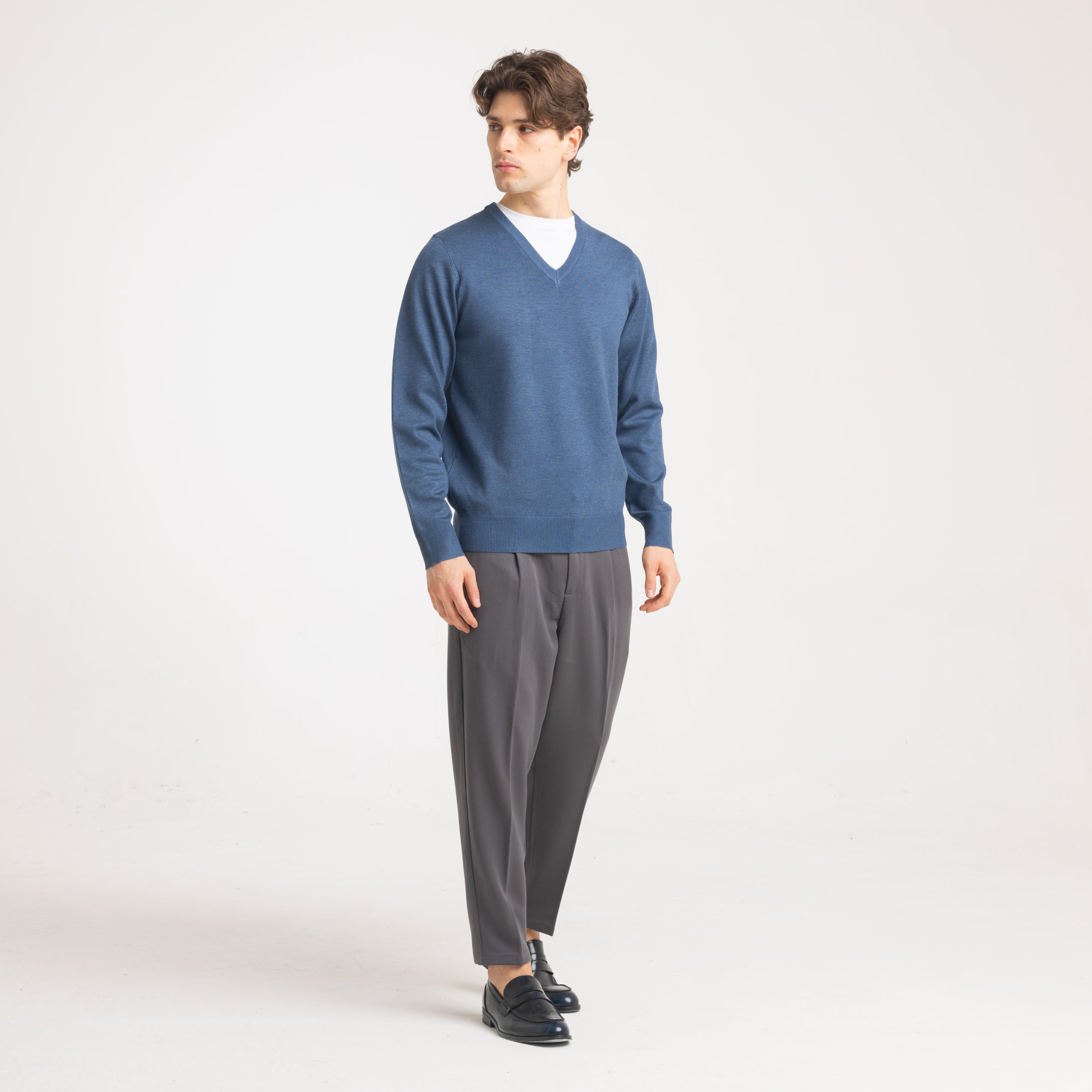 SCOLLO A V  VISCOSA DOPPIO FILO-11625|Colore:Denim