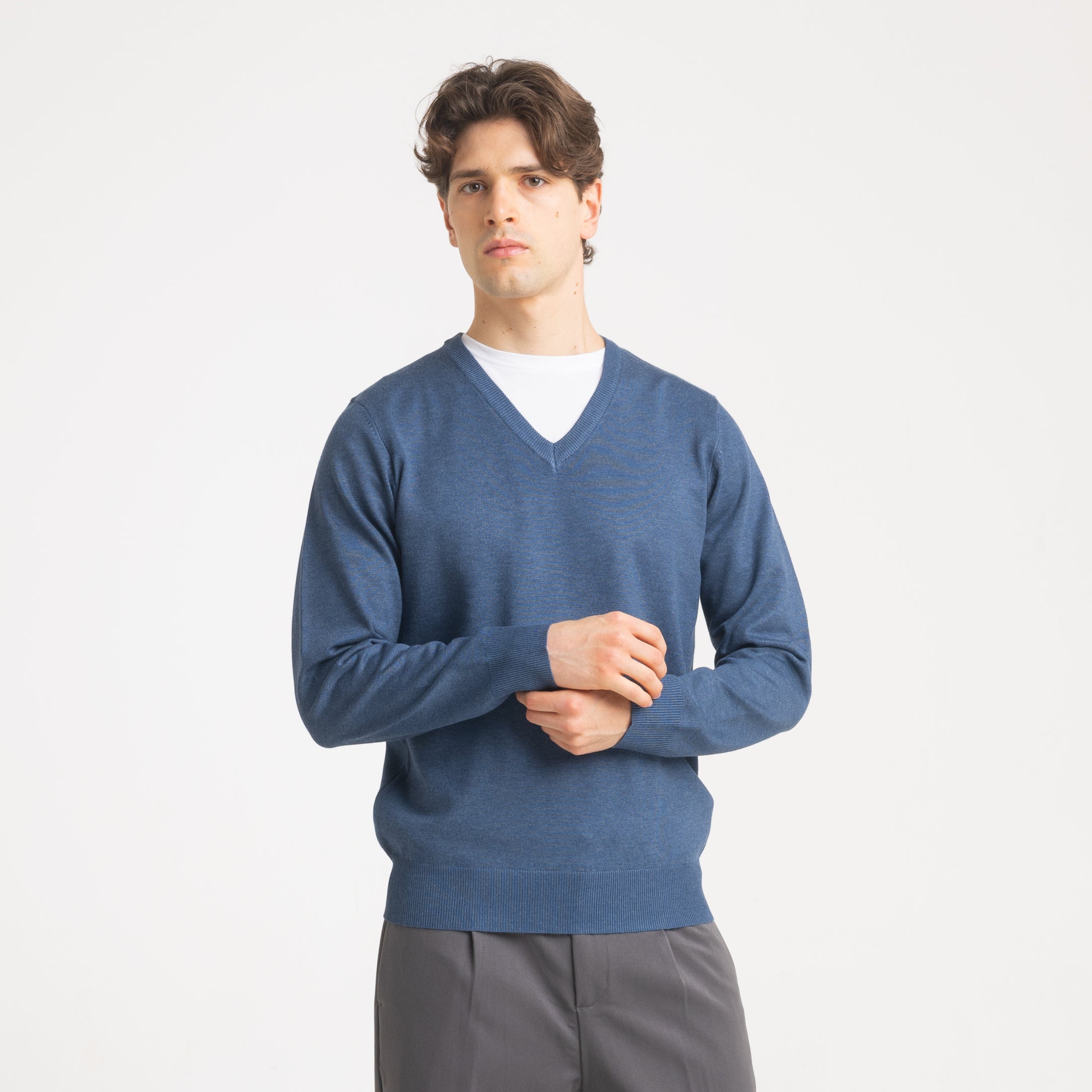 SCOLLO A V  VISCOSA DOPPIO FILO-11625|Colore:Denim