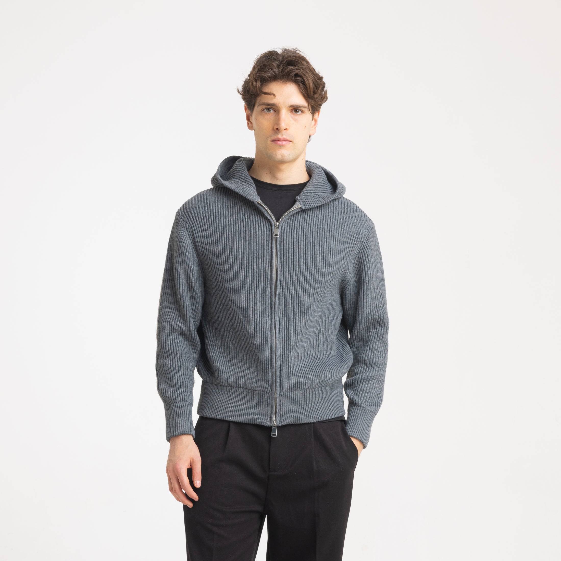CARDIGAN COSTE CAPPUCCIO-11631|Colore:Grigio