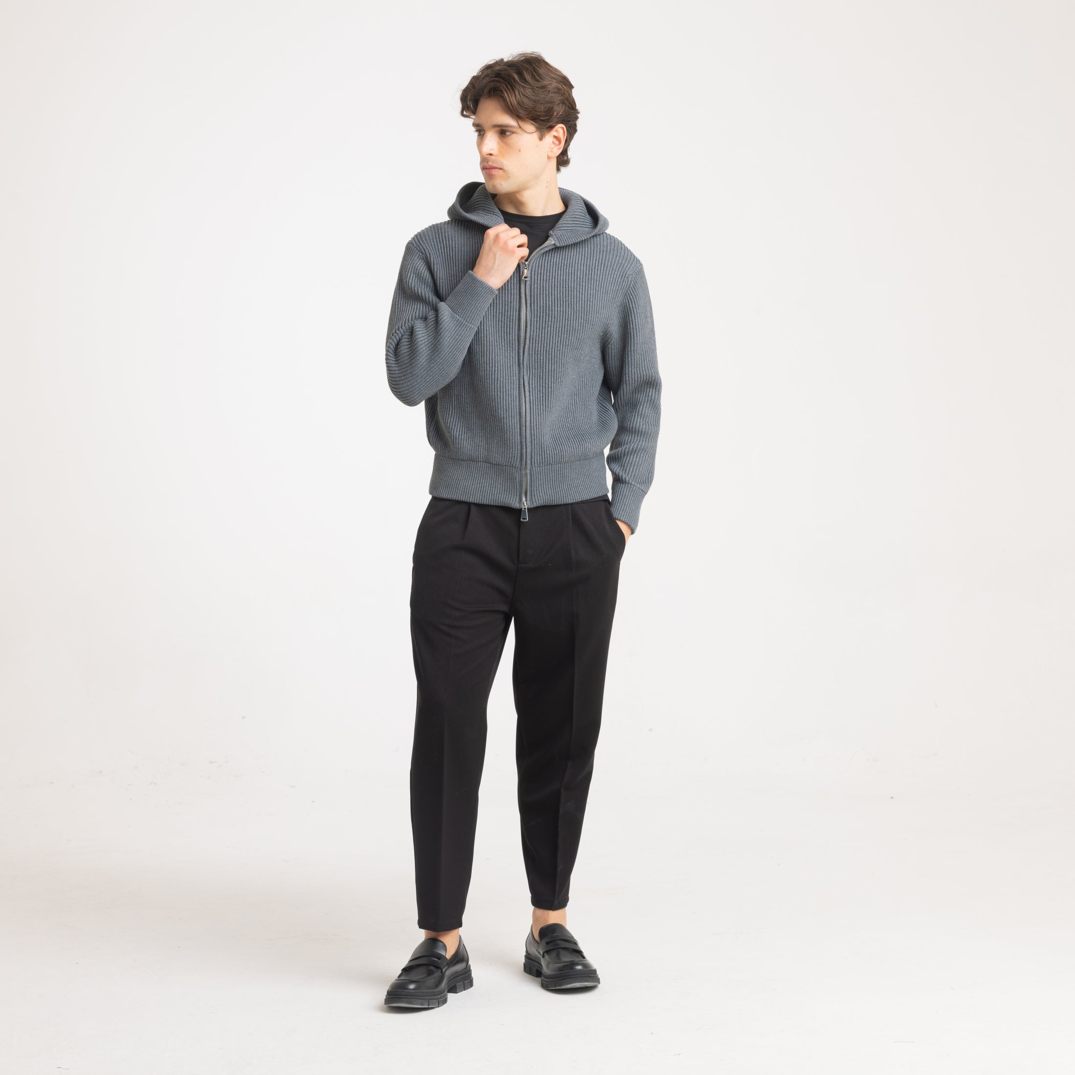 CARDIGAN COSTE CAPPUCCIO-11631|Colore:Grigio