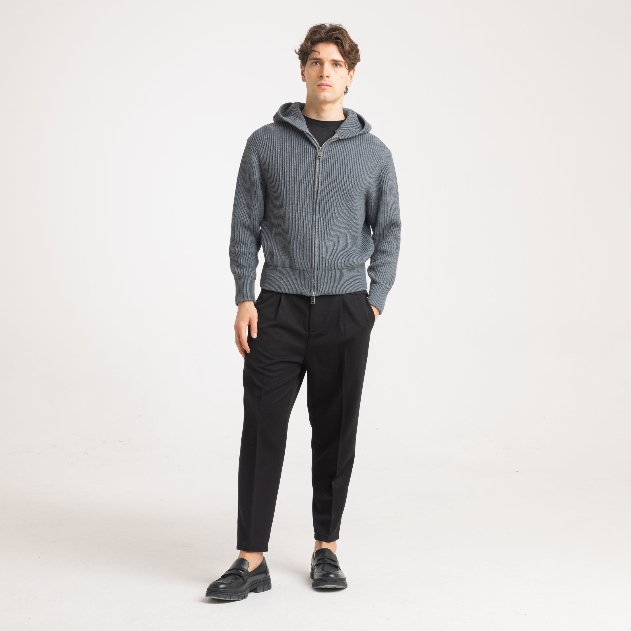 CARDIGAN COSTE CAPPUCCIO-11631|Colore:Grigio