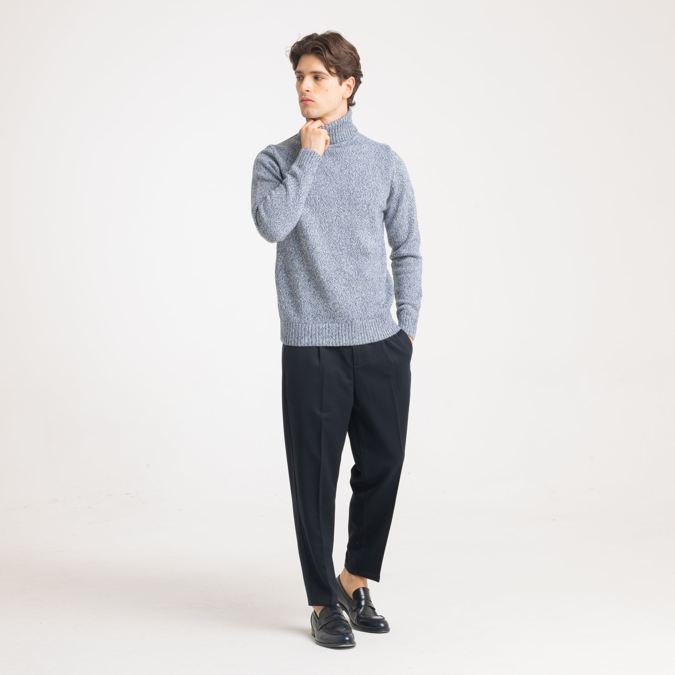 COLLO ALTO FIAMMATO MISTO LANA-11429|Colore:Blu
