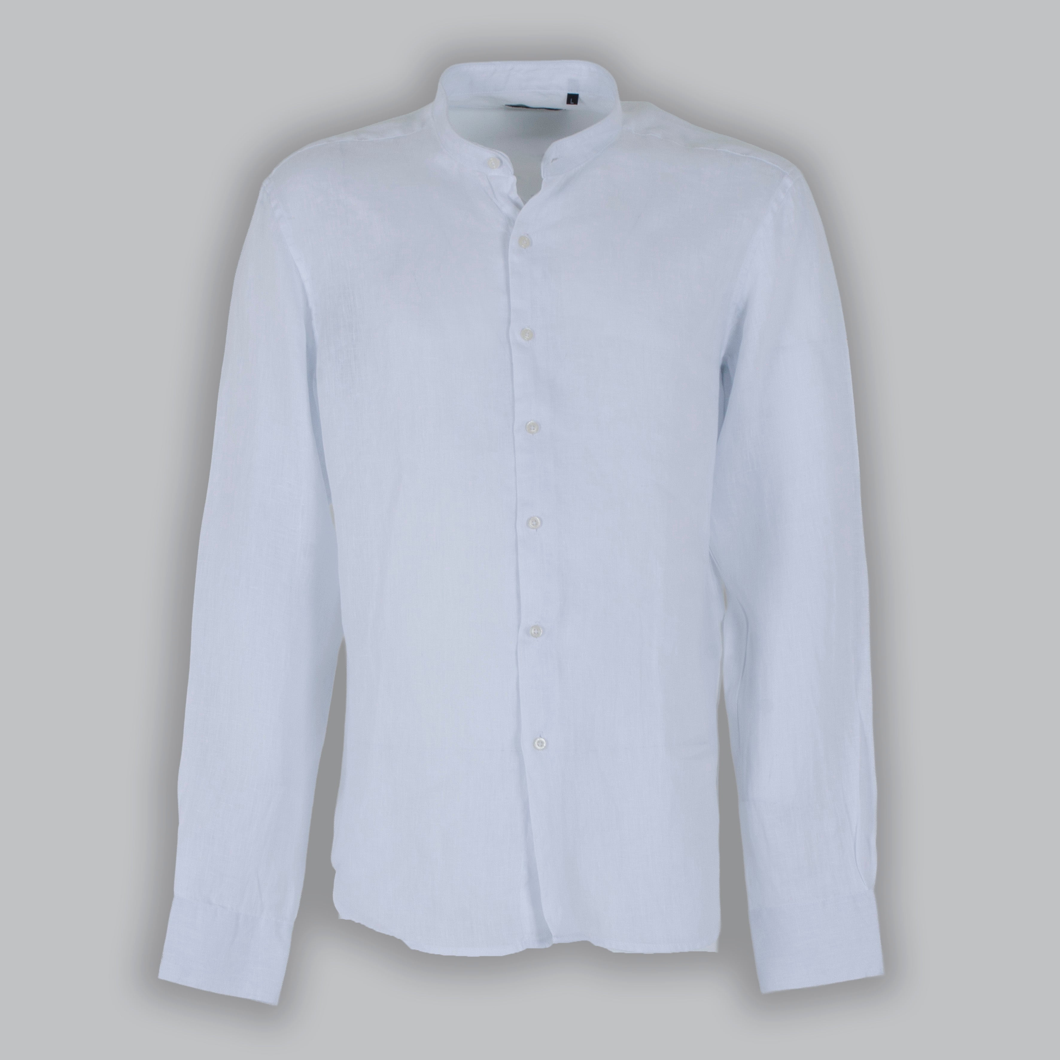 CAMICIA LINO COLLO KOREANO-11550|Colore:Bianco