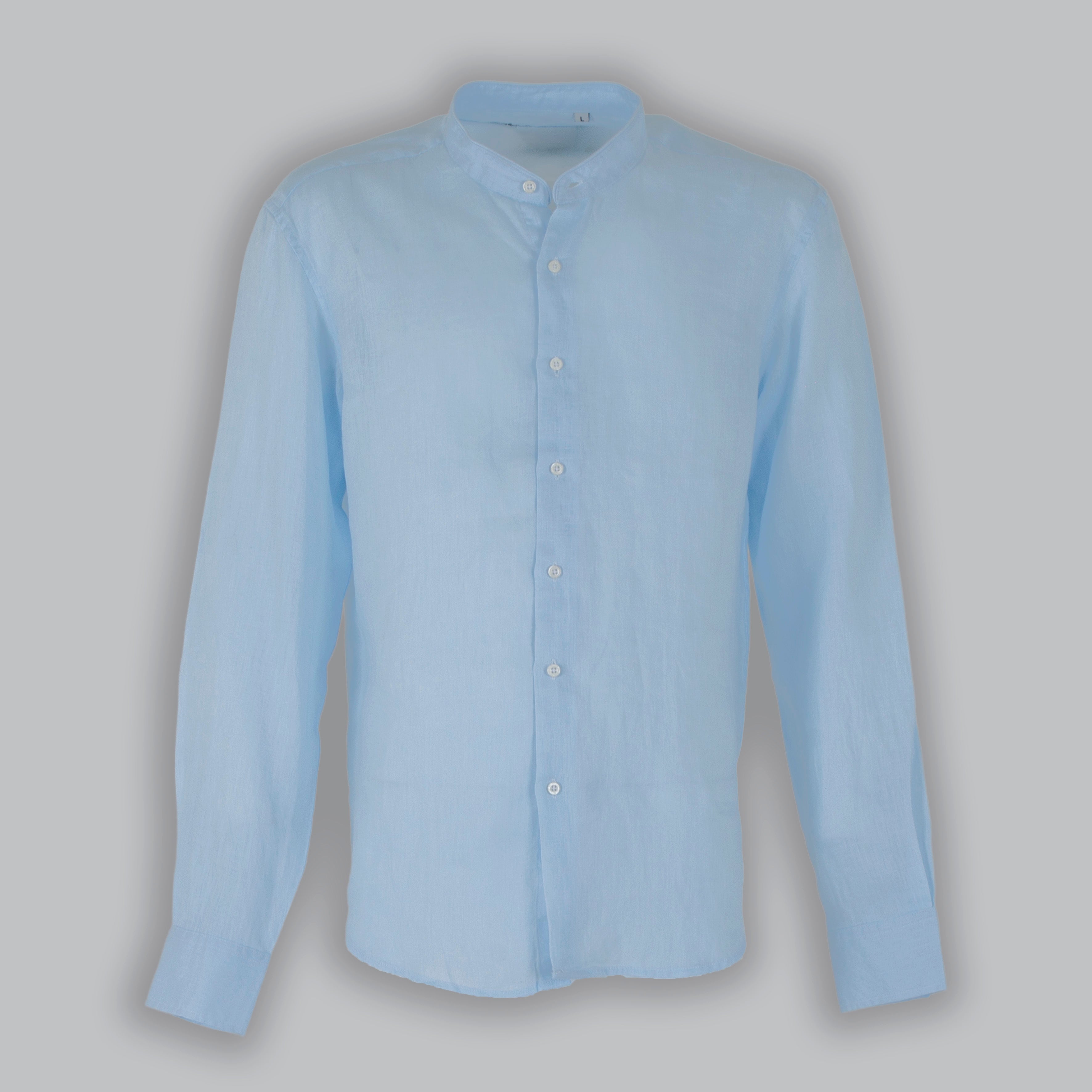 CAMICIA LINO COLLO KOREANO-11550|Colore:Celeste