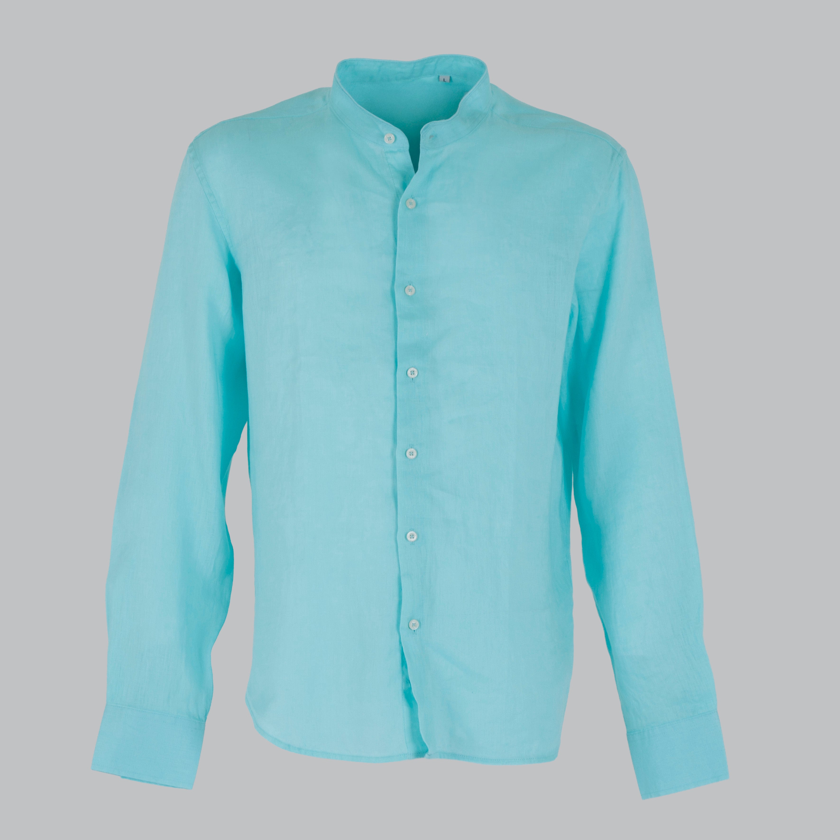 CAMICIA LINO COLLO KOREANO-11550|Colore:Verde acqua