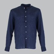 CAMICIA LINO COLLO KOREANO-11550|Colore:Blu