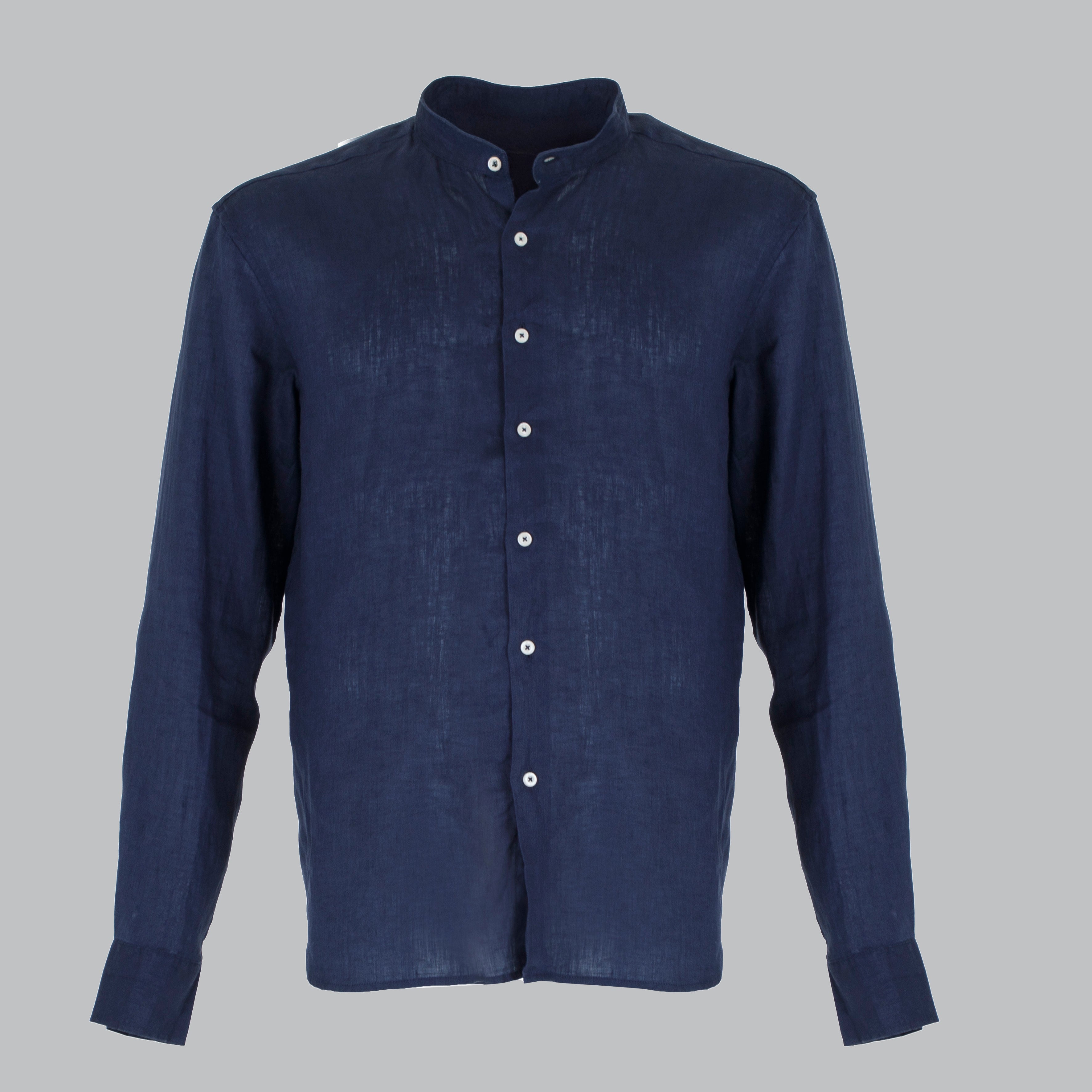 CAMICIA LINO COLLO KOREANO-11550|Colore:Blu