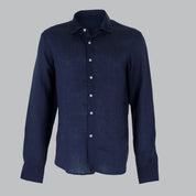 CAMICIA LINO COLLO FRANCESE-11551|Colore:Blu