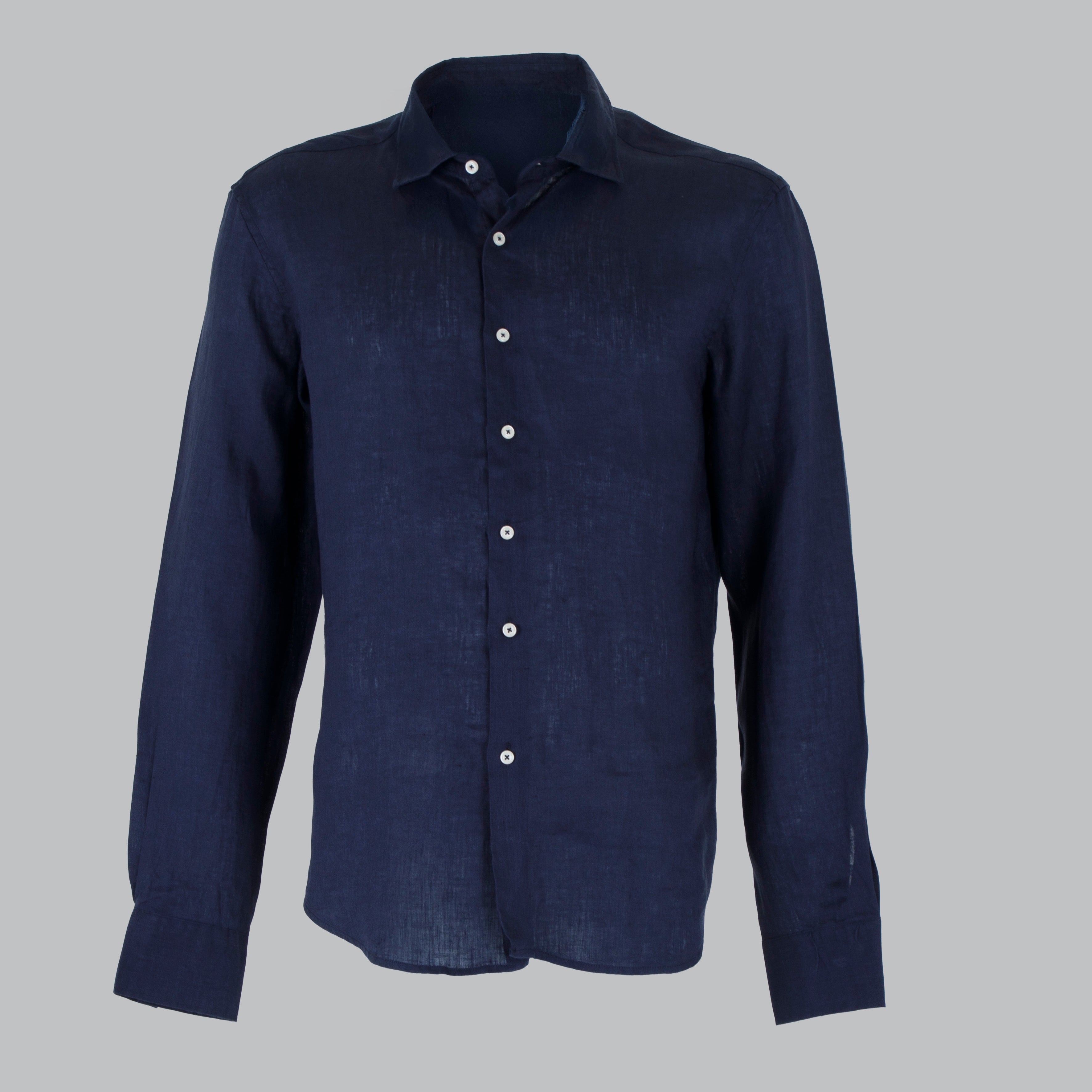 CAMICIA LINO COLLO FRANCESE-11551|Colore:Blu