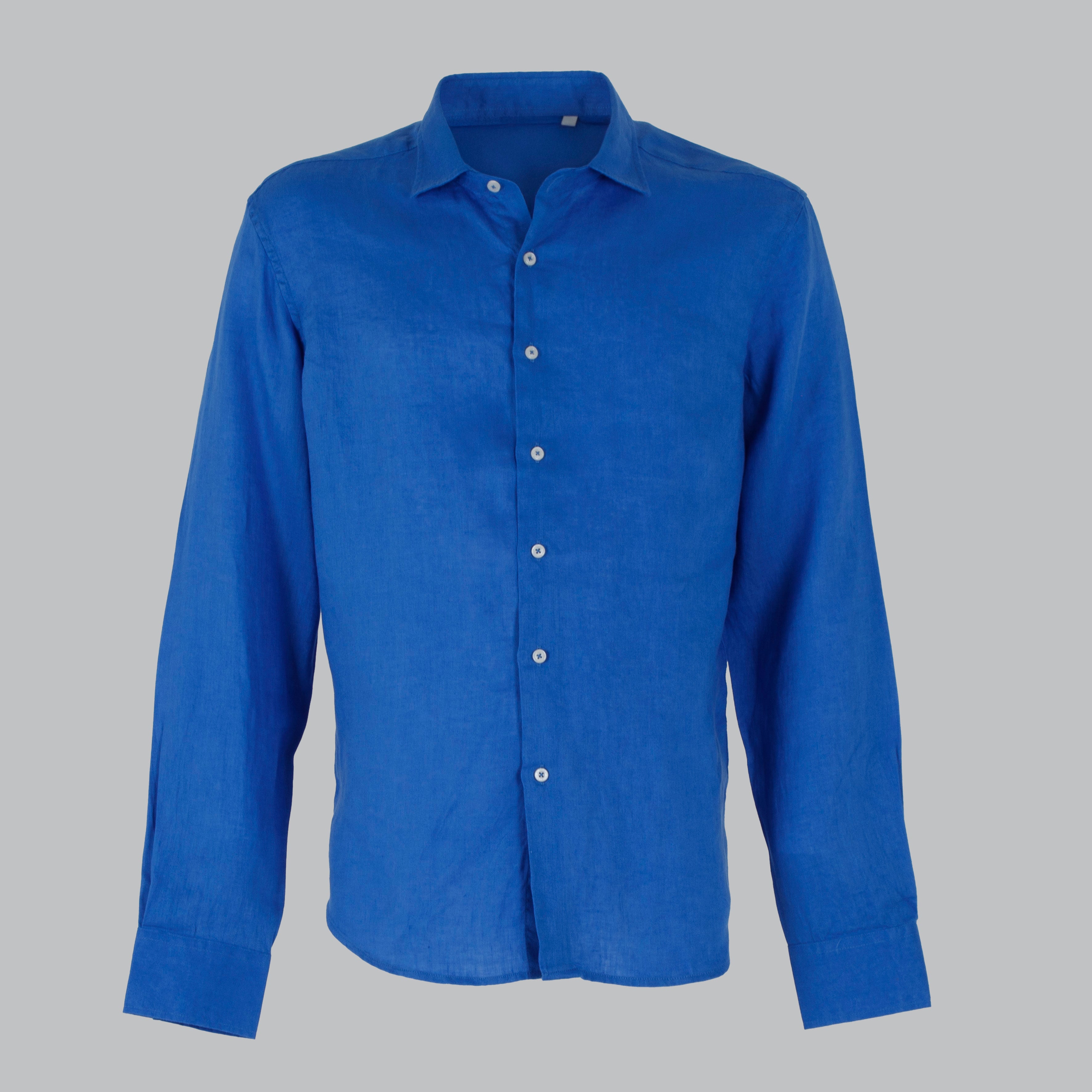 CAMICIA LINO COLLO FRANCESE-11551|Colore:Denim