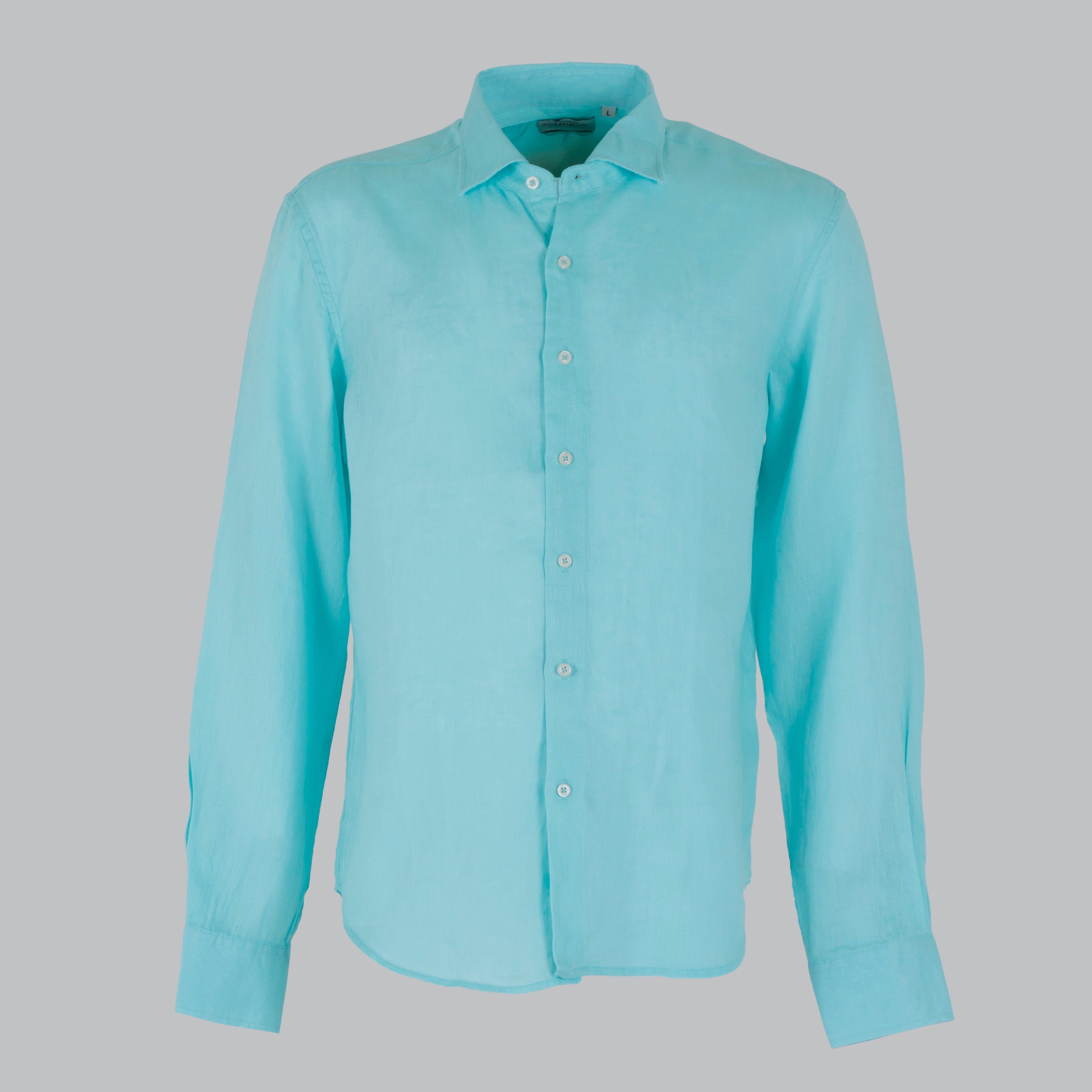 CAMICIA LINO COLLO FRANCESE-11551|Colore:Verde acqua