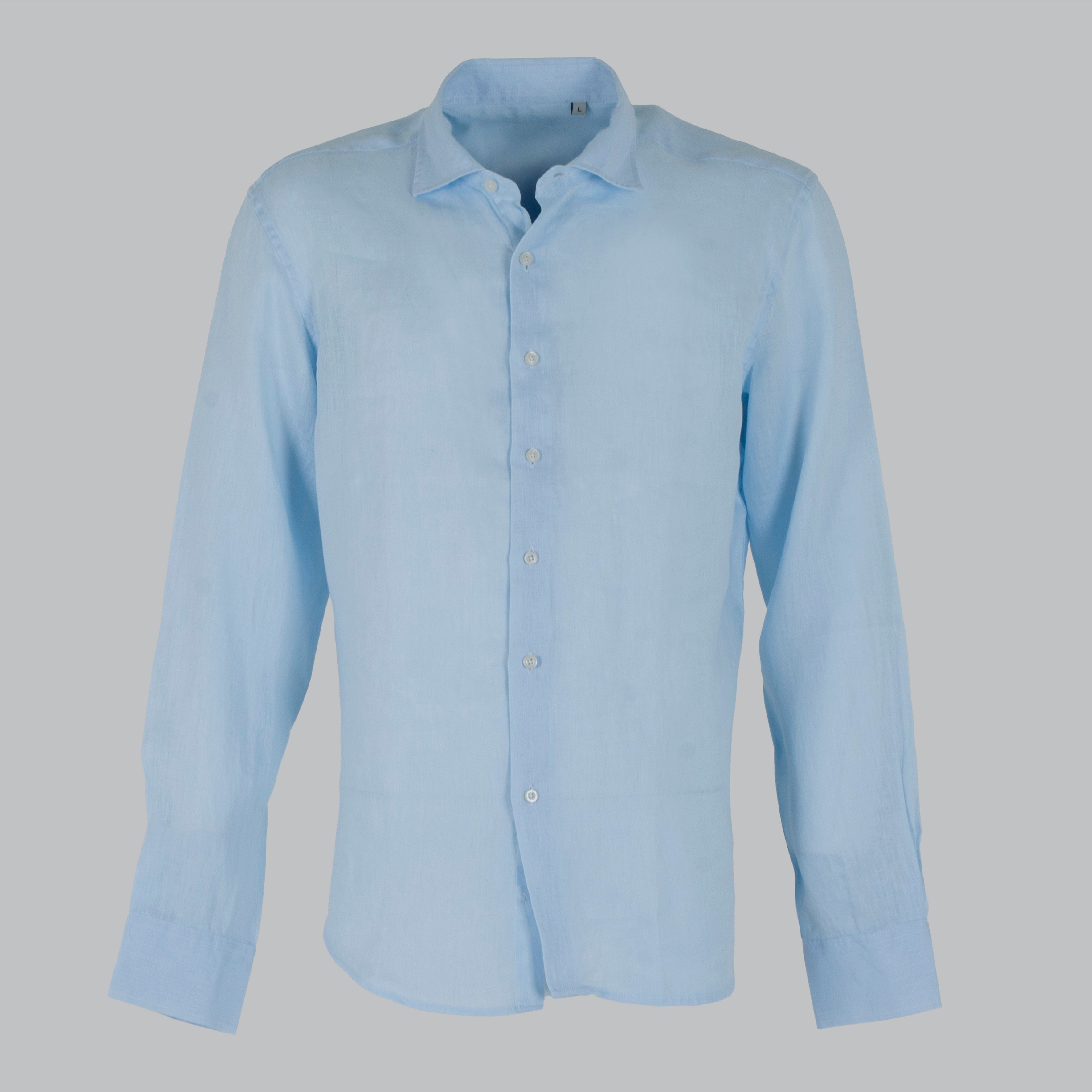 CAMICIA LINO COLLO FRANCESE-11551|Colore:Celeste