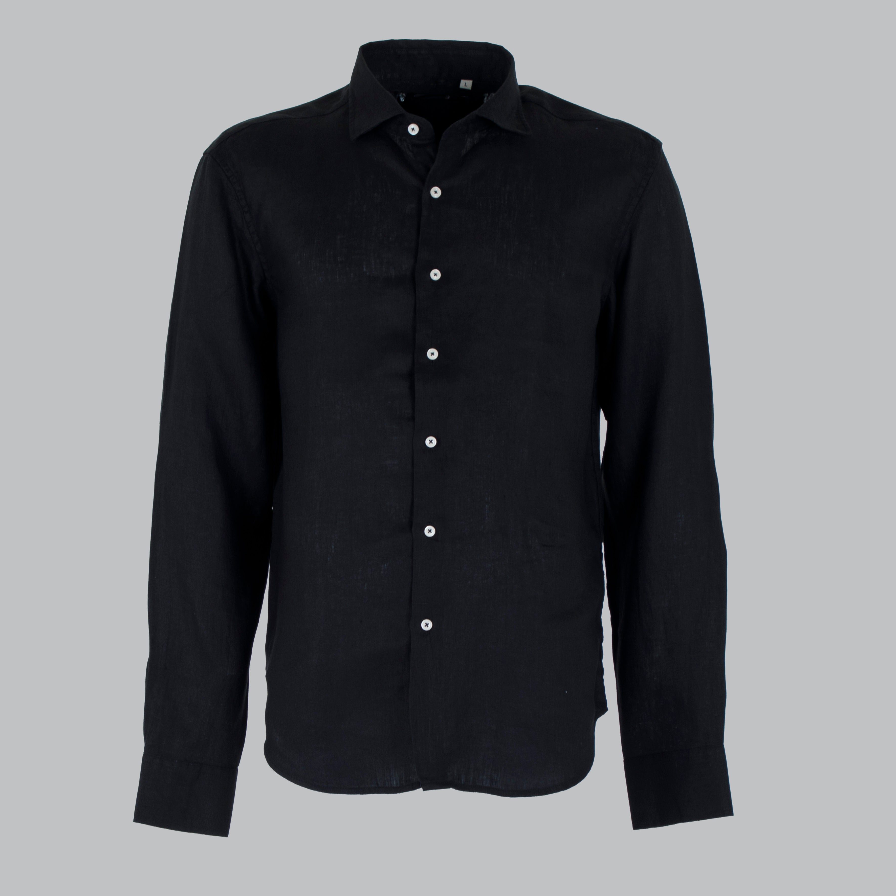 CAMICIA LINO COLLO FRANCESE-11551|Colore:Nero