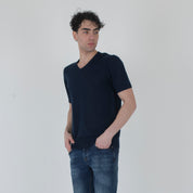 MAGLIA SCOLLO A V MISTO LINO-11539