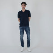 MAGLIA SCOLLO A V MISTO LINO-11539